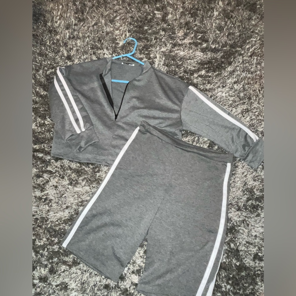 Fashion Nova Charcoal Set with White Stripes